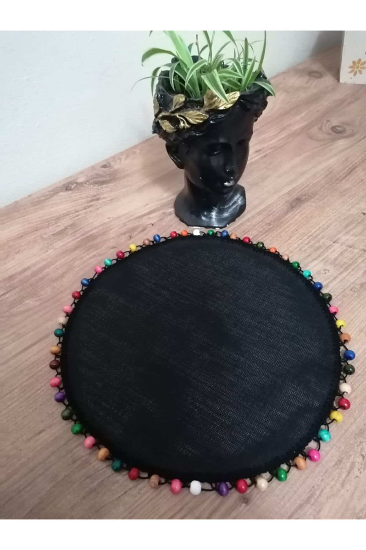 Kırışmaz Keten Linen Kumaş Kenarları Renkli Ahşap Boncuklu Örtü Runner 2
