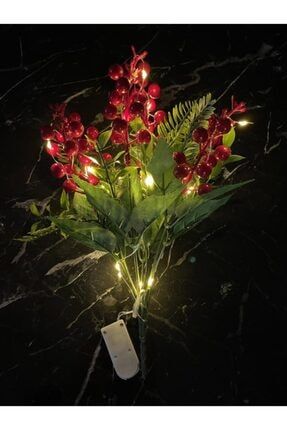 Yapay Çiçek Yılbaşı Çiçeği Kırmızı Demet Kokina Led Işıklı 3 Fonksiyonlu 22630