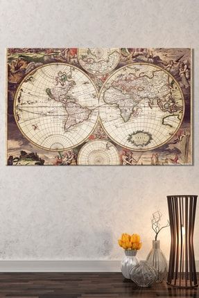 Dünya Haritası Dekoratif Vintage Harita Kanvas Tablo TKLM031