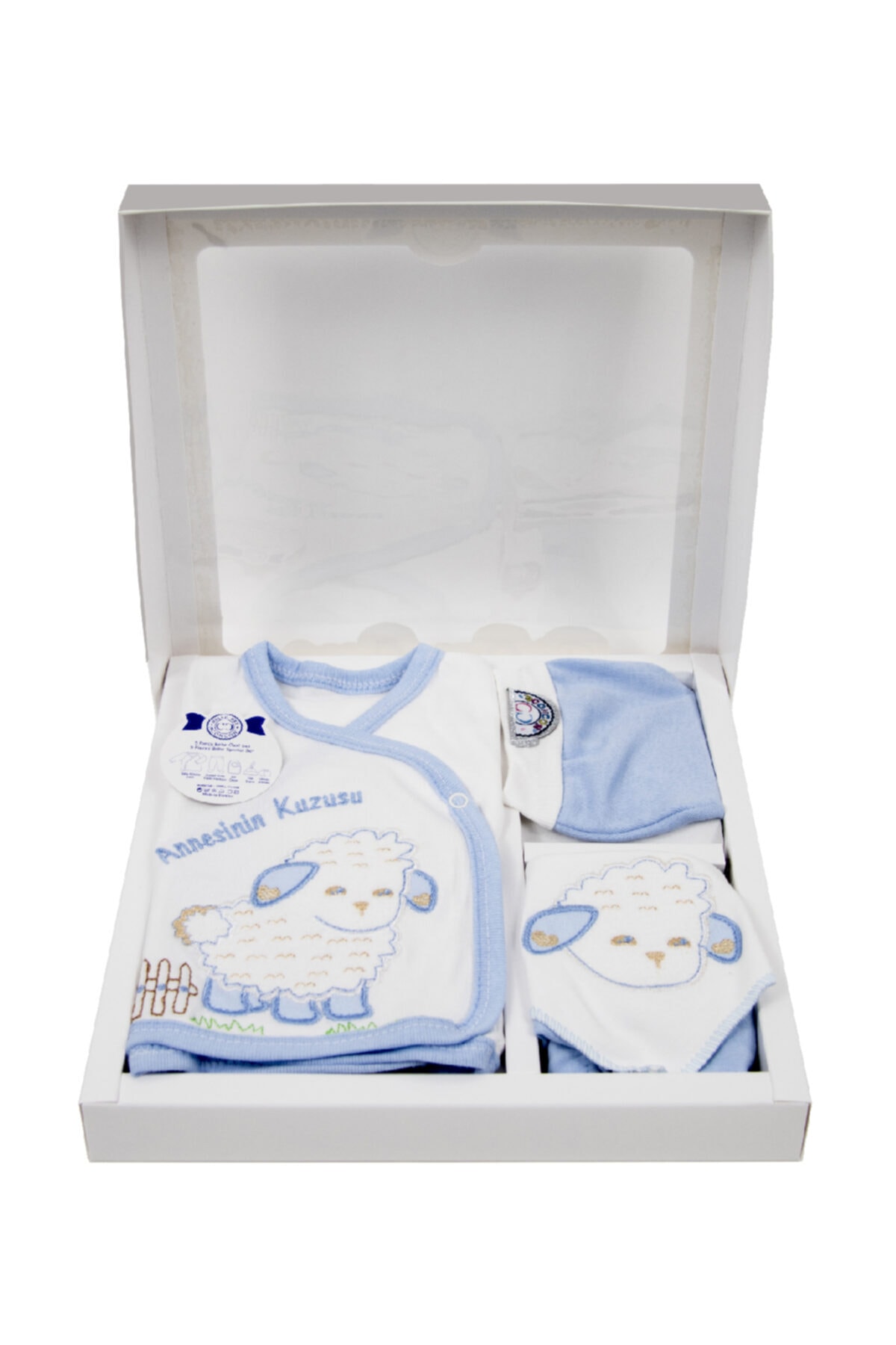 Bombinoo Mavi Hastane Çıkışı Erkek Bebek Yeni Doğan Bebek Giyim Seti Doğum Hediyesi 5 Parça Bebek Tulum