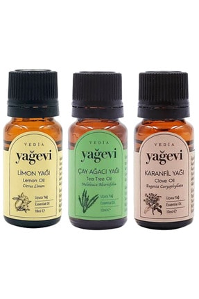 Yağevi %100 Saf Limon Yağı 10ml + Çay Ağacı Yağı 10ml + Karanfil Yağı 10ml 3'...