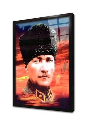 Kalpaklı Atatürk Çerçeveli Cam Tablo CA02087