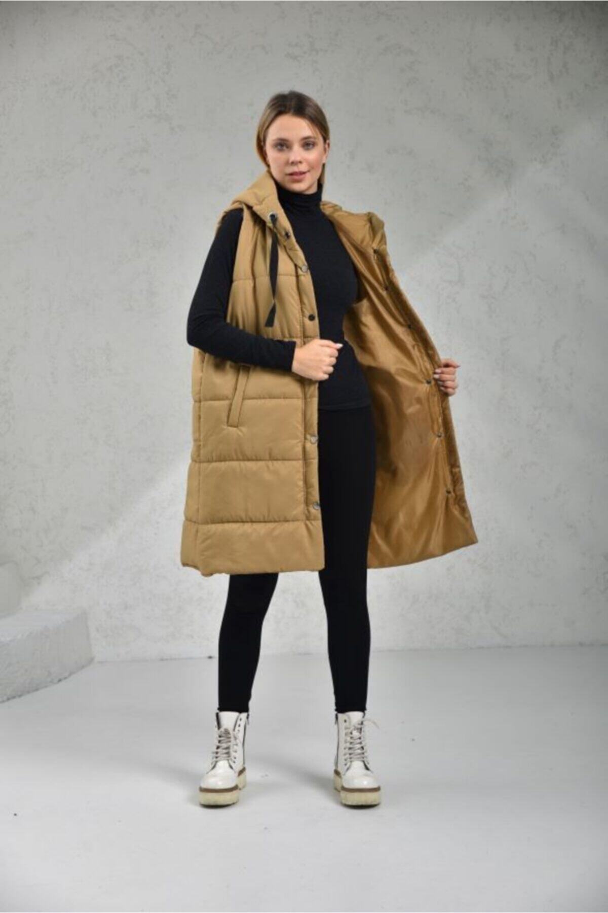 VOLT CLOTHİNG-Дамска пухена жилетка с качулка и джобове с мляко и кафе 7