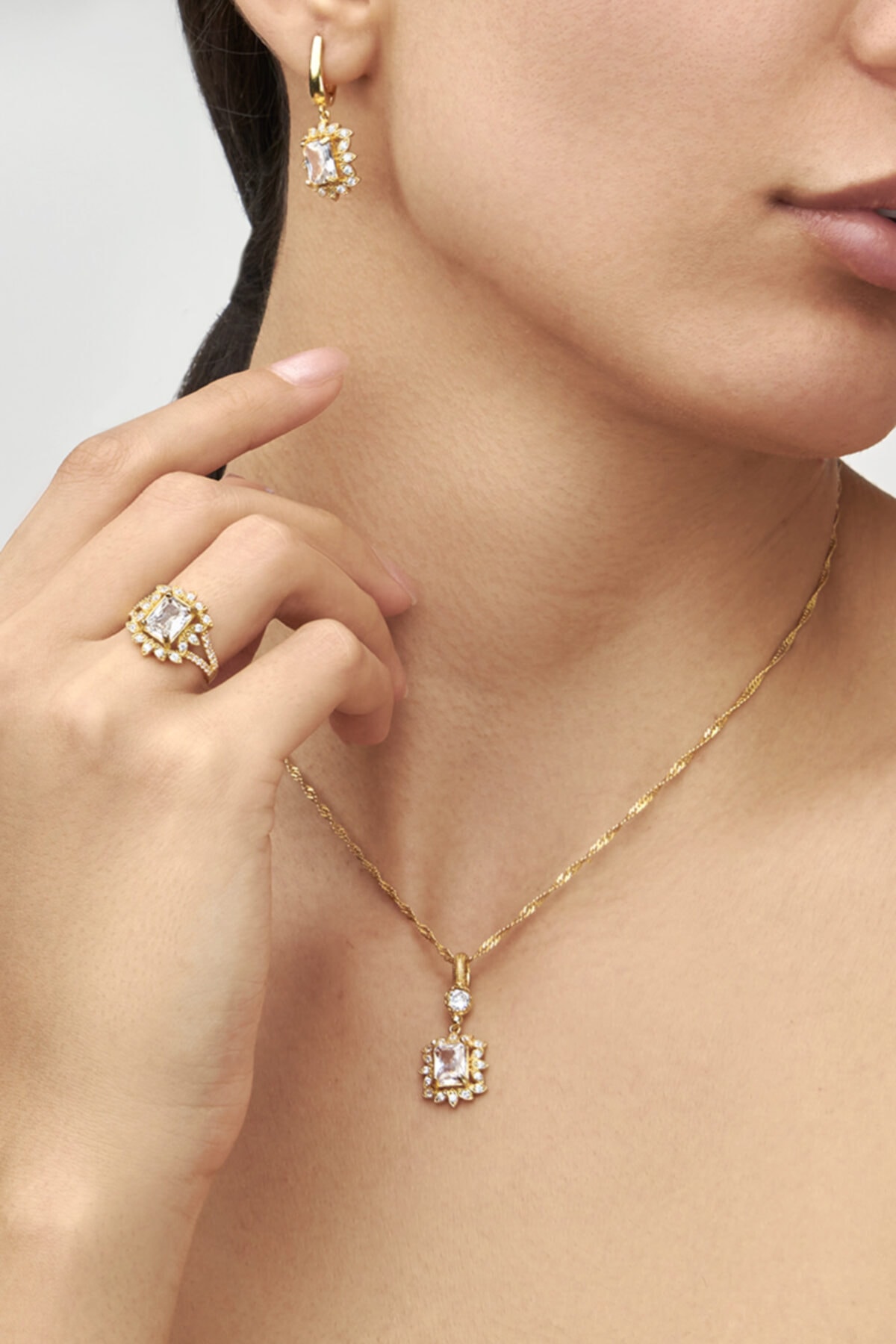 FSM ALYANS 925 Ayar Orijinal Gümüş Kolye Küpe Yüzük Baget Set