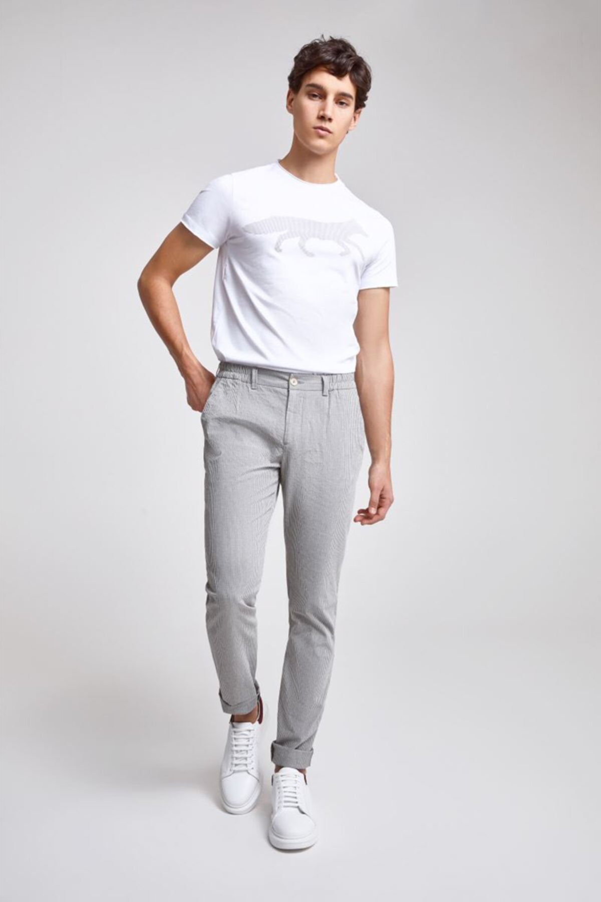 Twn Slim Fit Haki Çizgili Jogger Chino Pantolon AN7646