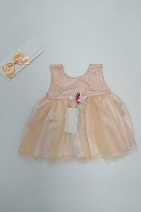 Kids Bandanalı Kız Bebek Somon Puantiyeli Mevlüt Elbisesi 6-12 Ay 3 Parça ppkmvlt