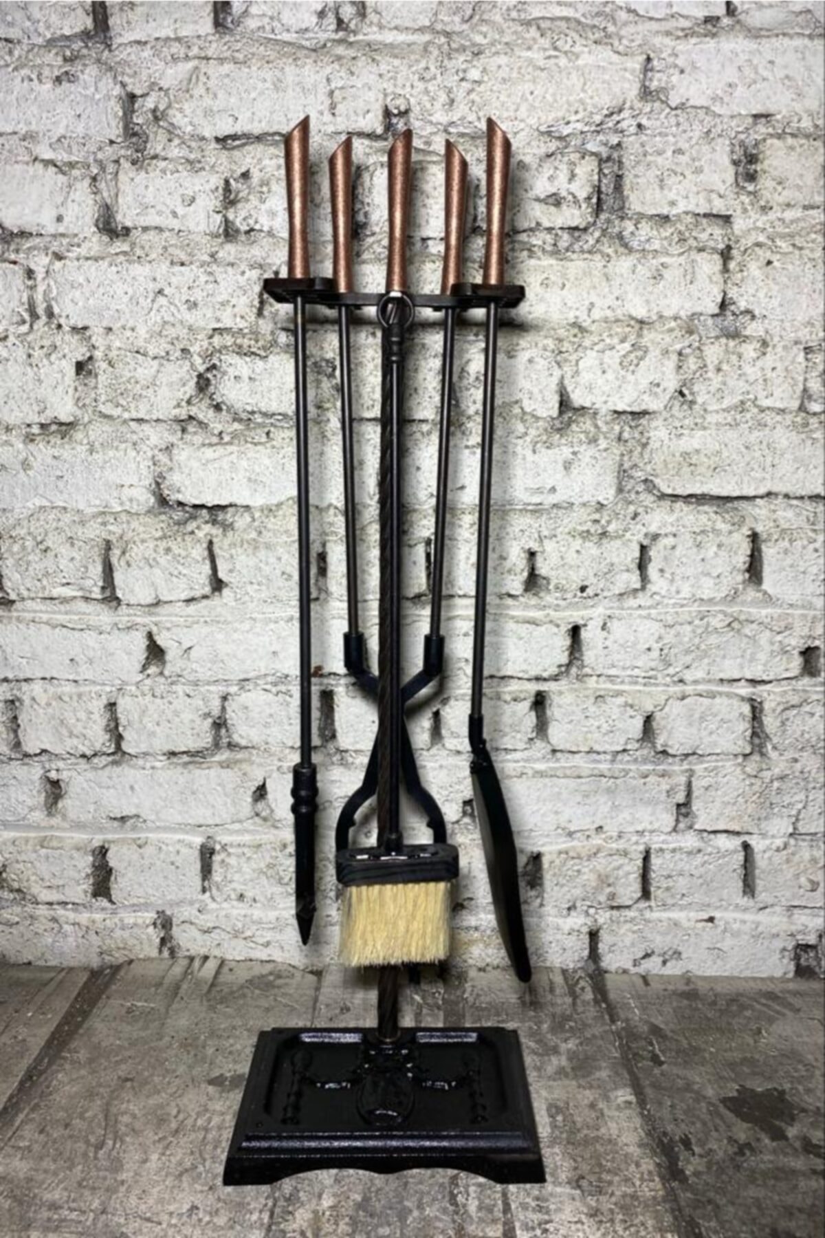 FERBA Ruj Başlıklı Antik Bakır Fransız Şömine Maşa Takımı