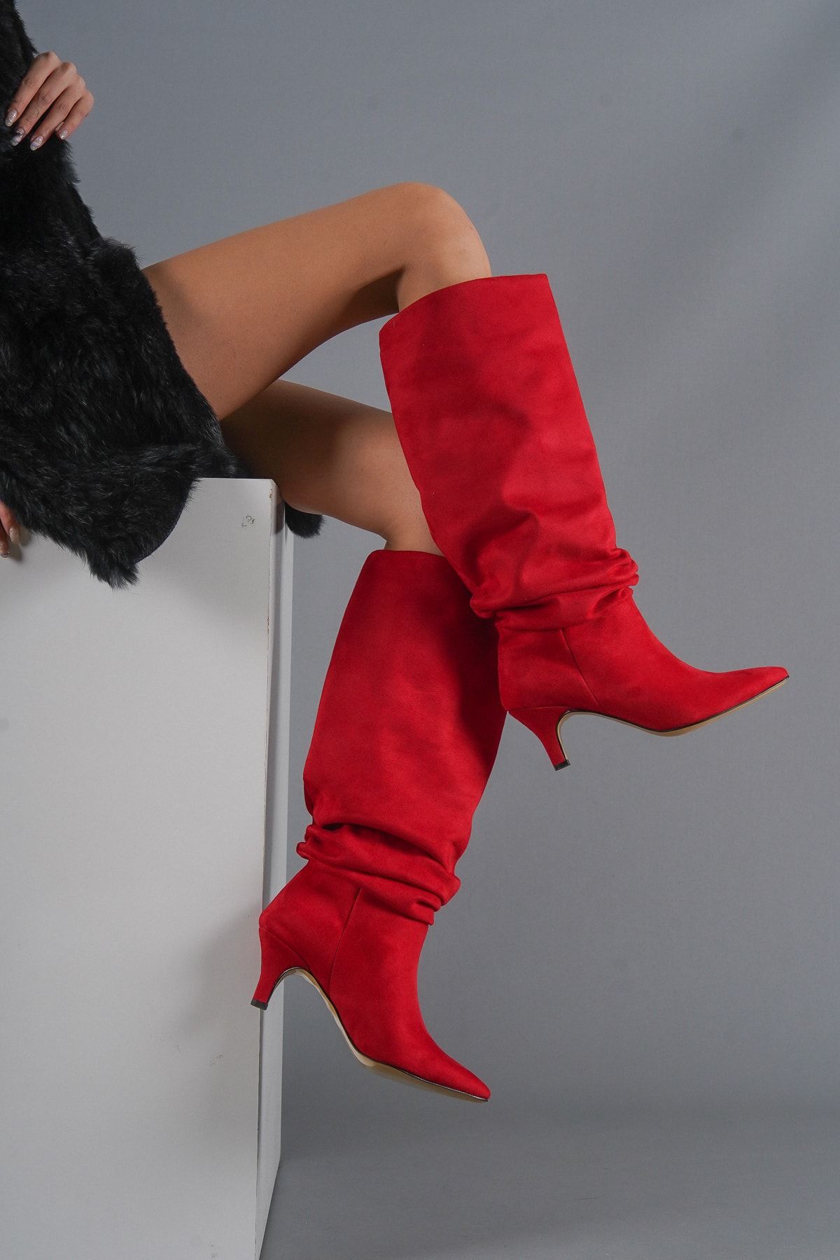 Red suede slouch boots new arrivals