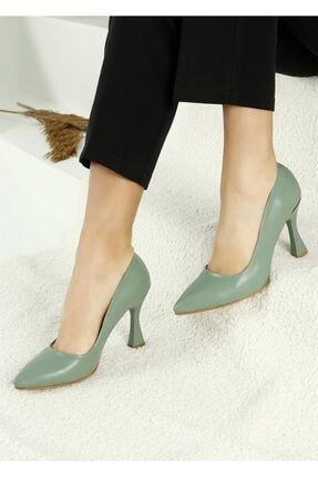 Sivri Burunlu Stiletto Ayakkabı Mint Yeşili Cilt Z46000230009