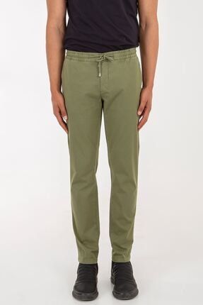 Erkek Yeşil Beli Lastikli Ip Bağlamalı Modern Fit Pantolon Mirror EN1167