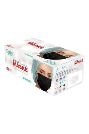 Siyah Care Cerrahi Maske 100 Adet (50'li 2 Kutu) Üç Katlı Lastikli Burun Telli MASKESİYAH