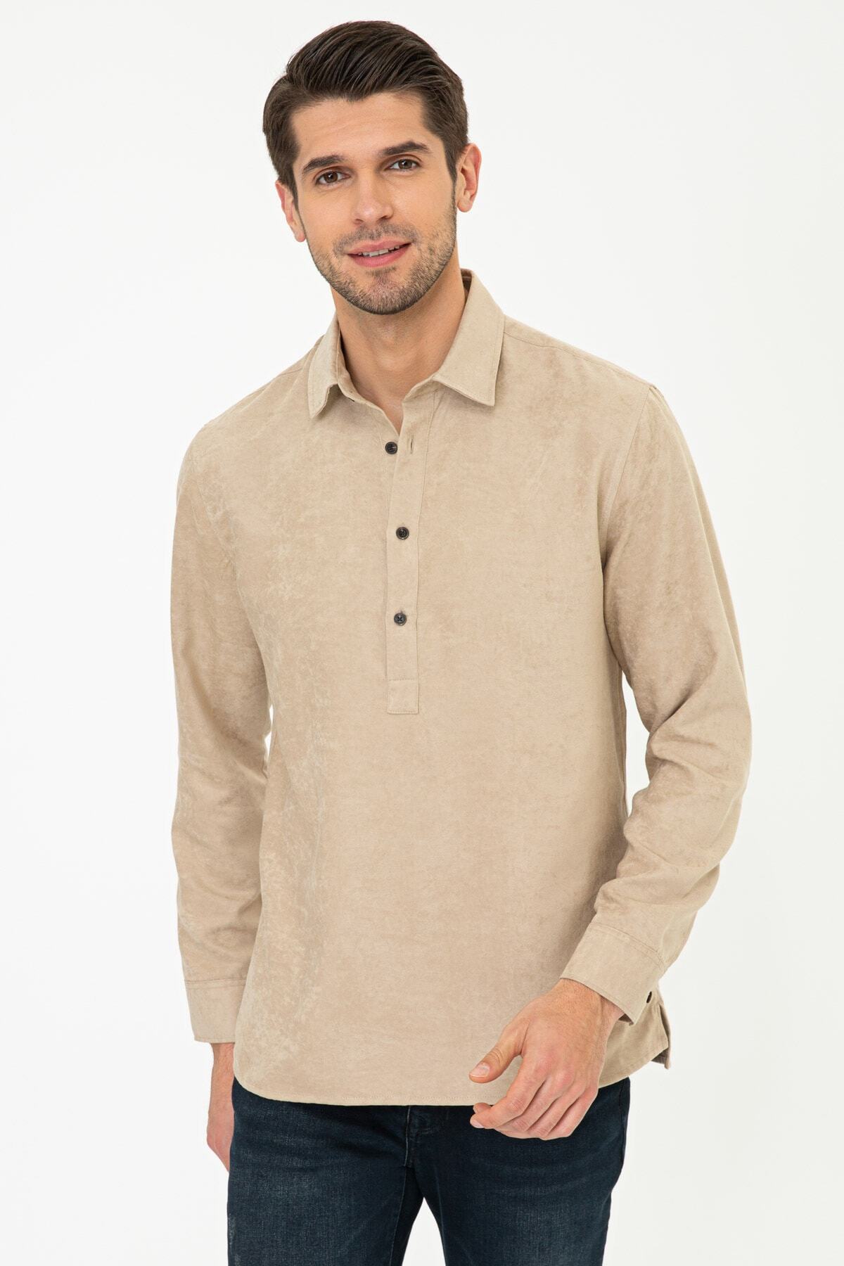 پیراهن مردانه بژ پیرکاردین | G021SZ004.000.1360064 اورجینال - تصویر 3