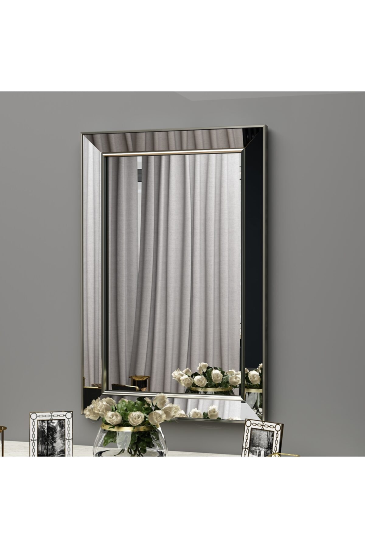 MONEayna Dekoratif Gümüş 50x75 Cm. Salon Dresuar Aynası Gm006s