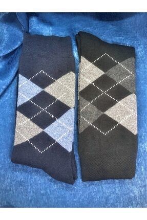 Erkek Siyah Baklava Desenli Havlu Çorap 2'li HVLE001