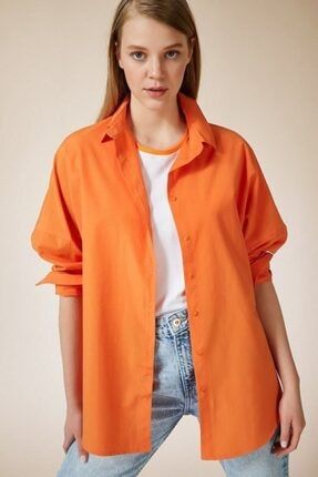 Kadın Oranj Oversize Uzun Basic Gömlek EC-GML02
