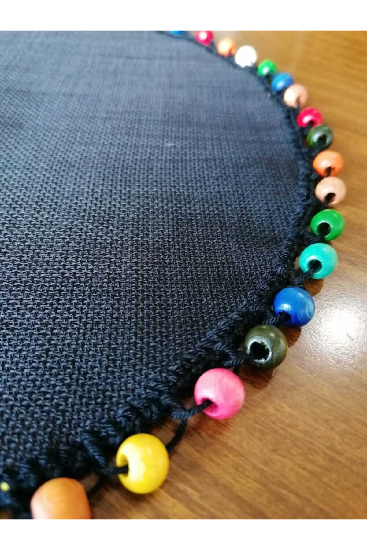 Kırışmaz Keten Linen Kumaş Kenarları Renkli Ahşap Boncuklu Örtü Runner