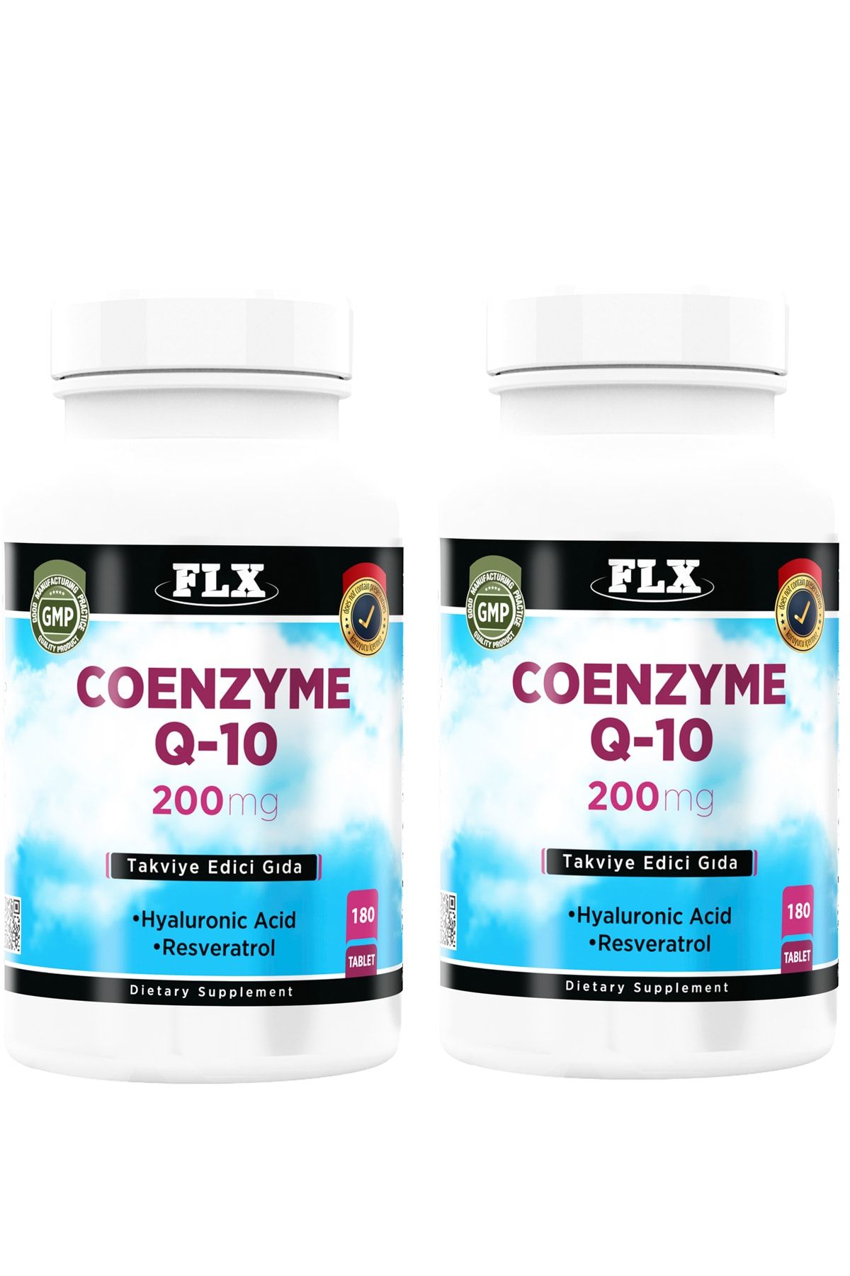 FLX Koenzim Coenzyme Q-10 200 Mg Hyaluronik Asit Resveratrol 180 Tablet X 2 Kutu