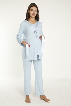Mavi Uzun Kollu Hamile Ve Lohusa Pijama Takımı 4032
