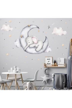 Sevimli Uyuyan Fil Çocuk Odası Duvar Sticker Ölçü: 55x 55 cm fil456874