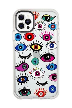 Iphone 11 Pro Beyaz Kenarlı Anti Shock Rengarenk Gözler Desenli Telefon Kılıfı IP11PANTI-078