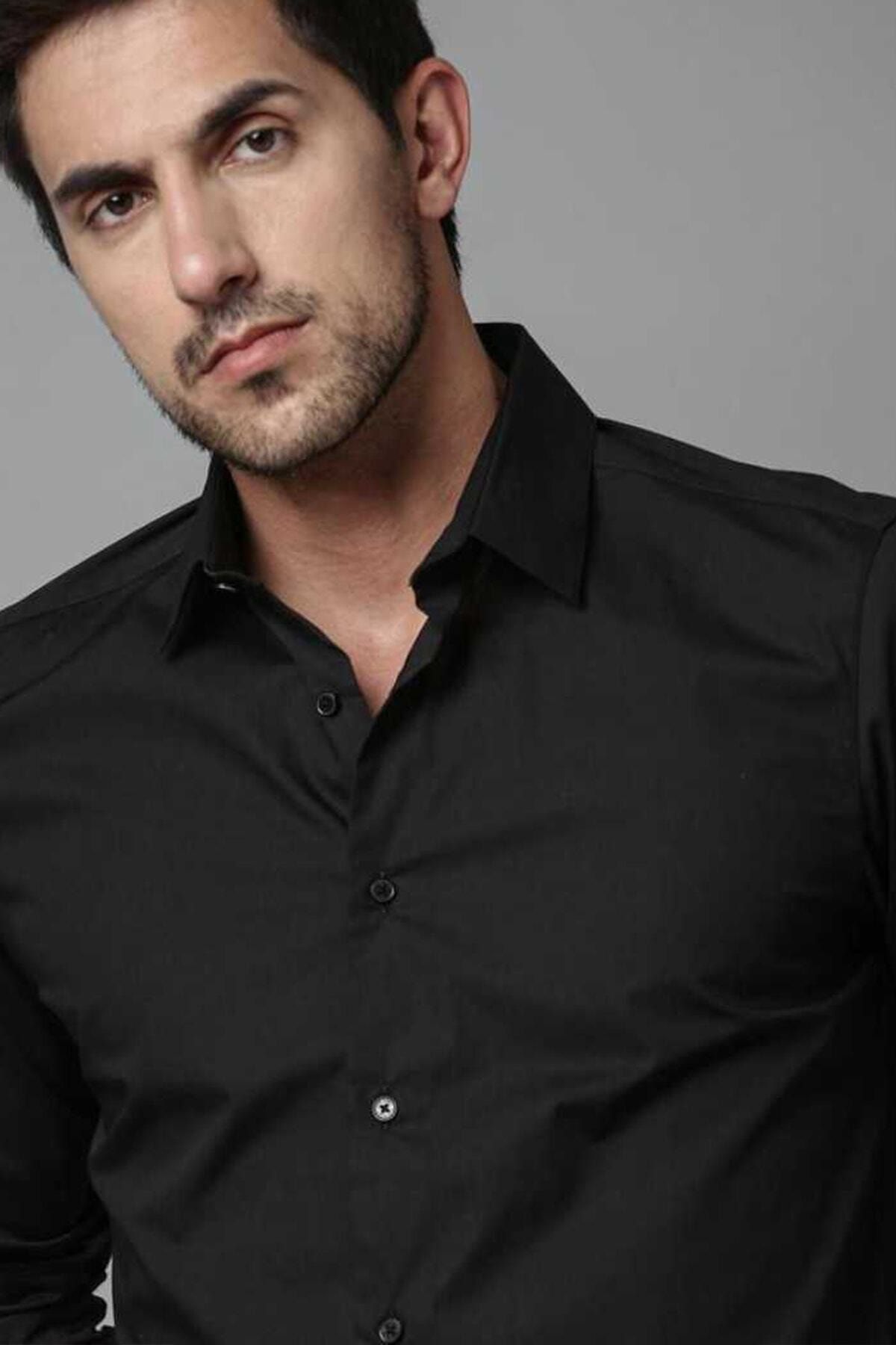 Lumans-Men's Black Matte Satin Slim Fit Shirt 4
