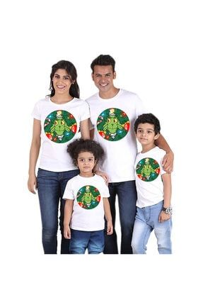 4lü Yılbaşı Aile Kombini Beyaz Tişört Seti Pamuklu Lüx Aile Boyu Tshirtleri HMYIL29902355