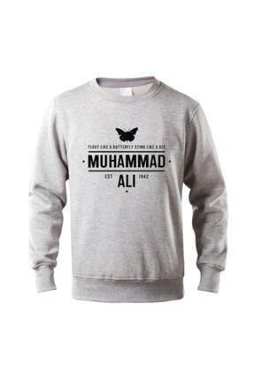 Erkek Gri Kelebek Muhammed Ali Baskılı Sweatshirt VBS-KLBKMABISIKTYKA