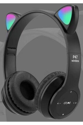 P47m Bluetooth Kedi Kulaklık Katlanabilir Mikrofonlu Kablosuz Led Işıklı Kulaklık Cepaystore p47mcepaystore