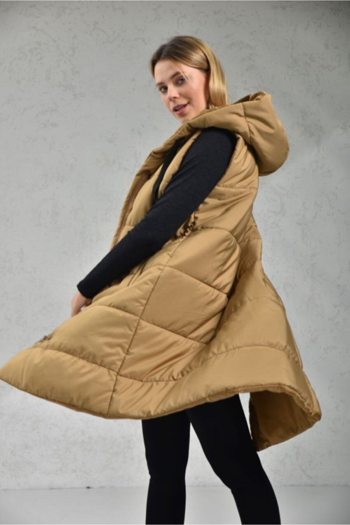 VOLT CLOTHİNG-Дамска пухена жилетка с качулка и джобове с мляко и кафе 5