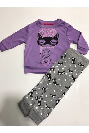 Bebek Eşortman Pijama Kedi Baskılı 2 Li Takım 3231