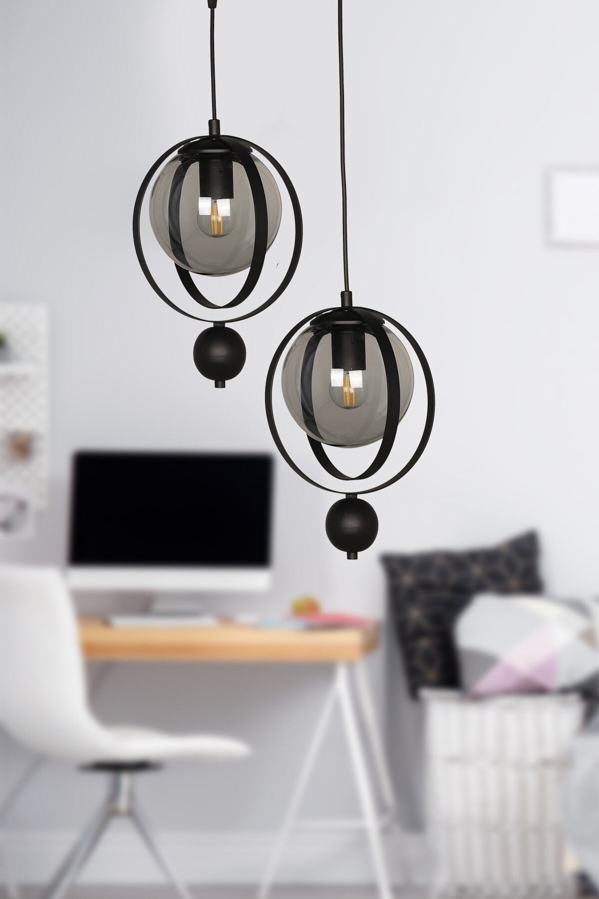 Jupiter 2-Piece Chandelier Black Smoked Glass