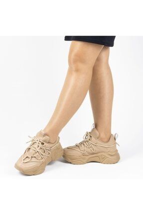 Kadın Bej Günlük Kalın Yüksek Tabanlı 5 Cm Spor Sneakers Ayakkabı PRA-5248002-156349