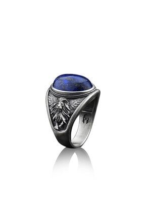 Kanatlı Aslan Lapis Lazuli Mavi Taşlı Yüzük BSS-GEMSTONE-RING-LLT-010