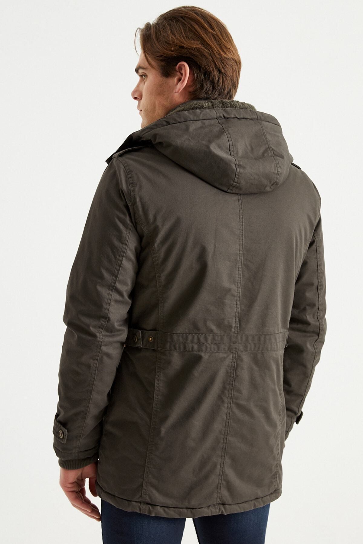 Dynamo  Erkek Haki Kapüşonlu Kürk Astarlı Su Geçirmez Kaplamalı Kalın Kaban - Görsel 5