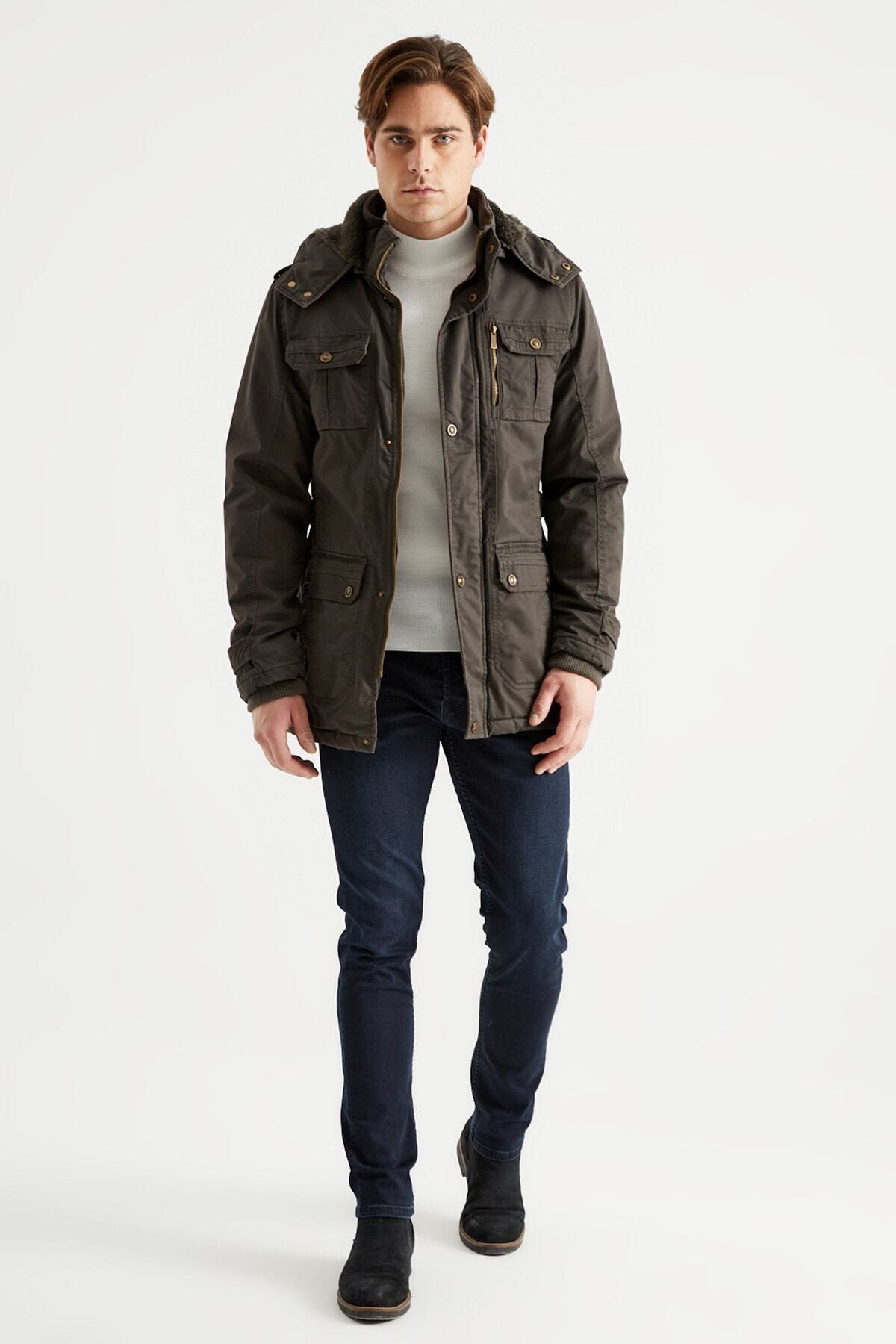 Dynamo  Erkek Haki Kapüşonlu Kürk Astarlı Su Geçirmez Kaplamalı Kalın Kaban - Görsel 6