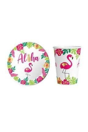 Aloha Flamingo Temalı Karton Tabak Bardak 8 Kişilik pmix809