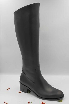 Ayakkabı Kadın Siyah Hakiki Deri Fermuarlı Çizme 213003