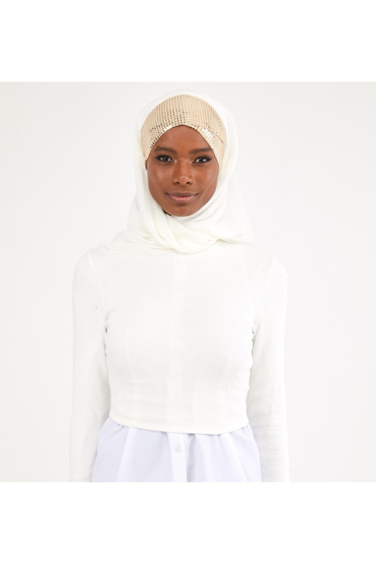 Differenza-Triangle Chiffon Scarf - Ecru Gold 5