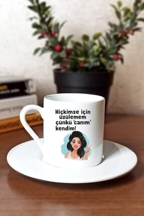 Caddemart | Canım Kendim Esmer Karakter Baskılı Porselen Türk Kahvesi Fincanı F04436