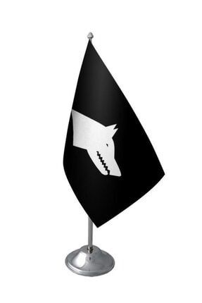 Masa Üstü Siyah Göktürk Devleti Bayrağı Krom Direk Masa Bayrak Seti 9789881965339