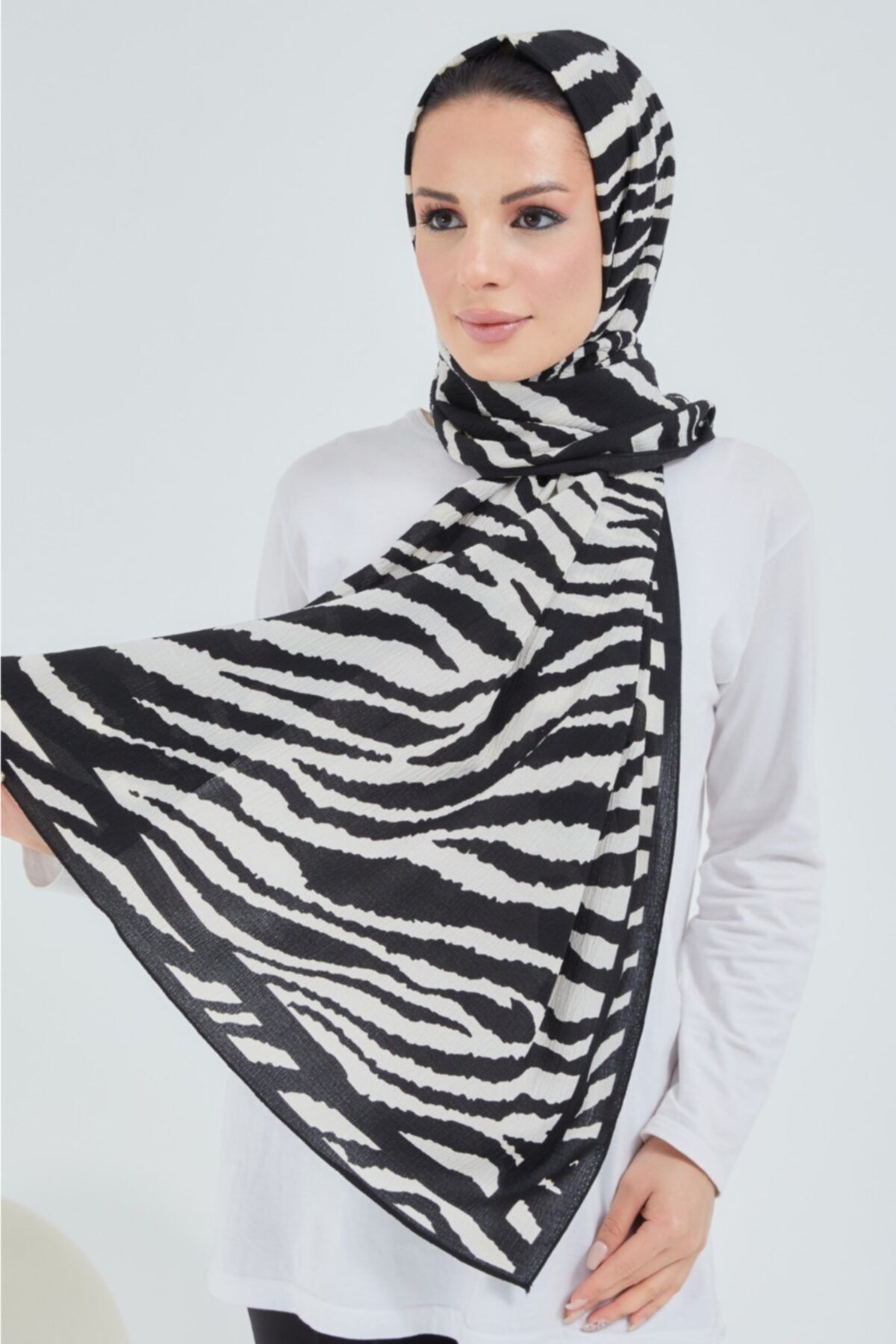 çiğdem eşarp-Ları Printed Patterned Mio Jazz Shawl Zebra Pattern 3
