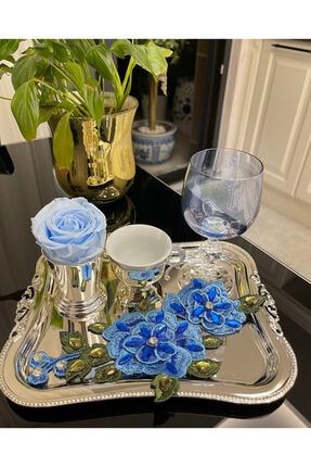 Mavi Çiçek Nakış Işlemeli Kokteyl Peçete Ek12050