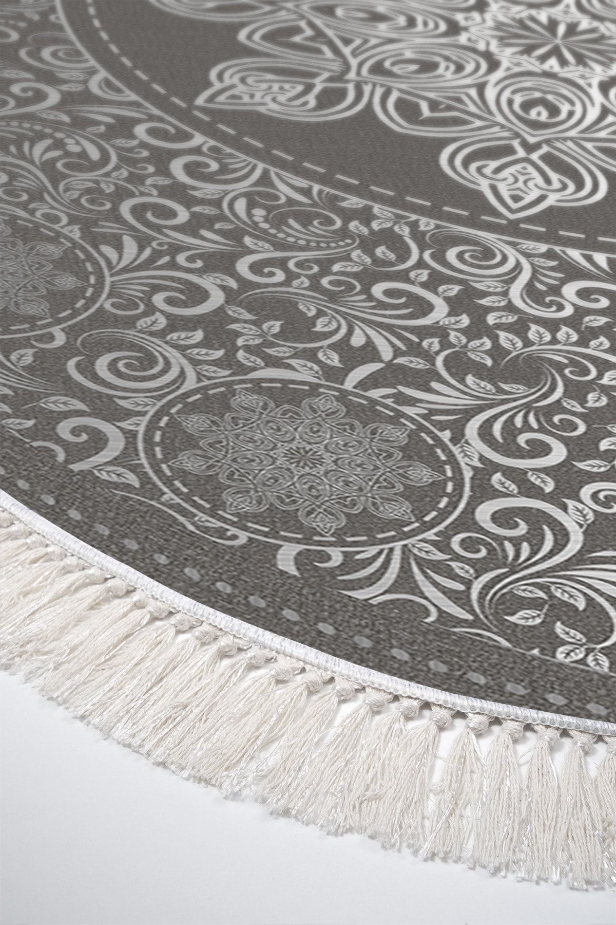 Alanur Home-Eko Trend Djt 2 Piece Washable Base Oval Bathroom Mat 1448 Ottoman Silver (60 X 100 - 50 X 60) 3