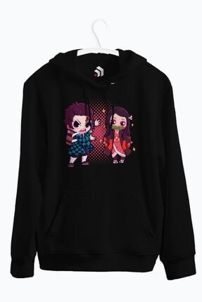 Tanjiro And Nezuko Anime Baskılı Kapşonlu Sweatshirt KS163139201221