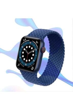 Apple Watch Kordon 2 3 4 5 6 Se 44mm Örgü Solo Loop Kordon Kayış Medium - Mavi MBX15508