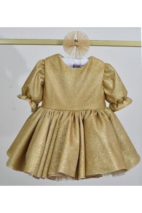 Gold Parıltılı Kumaş Kloş Kabarık Elbise ASR3435454222