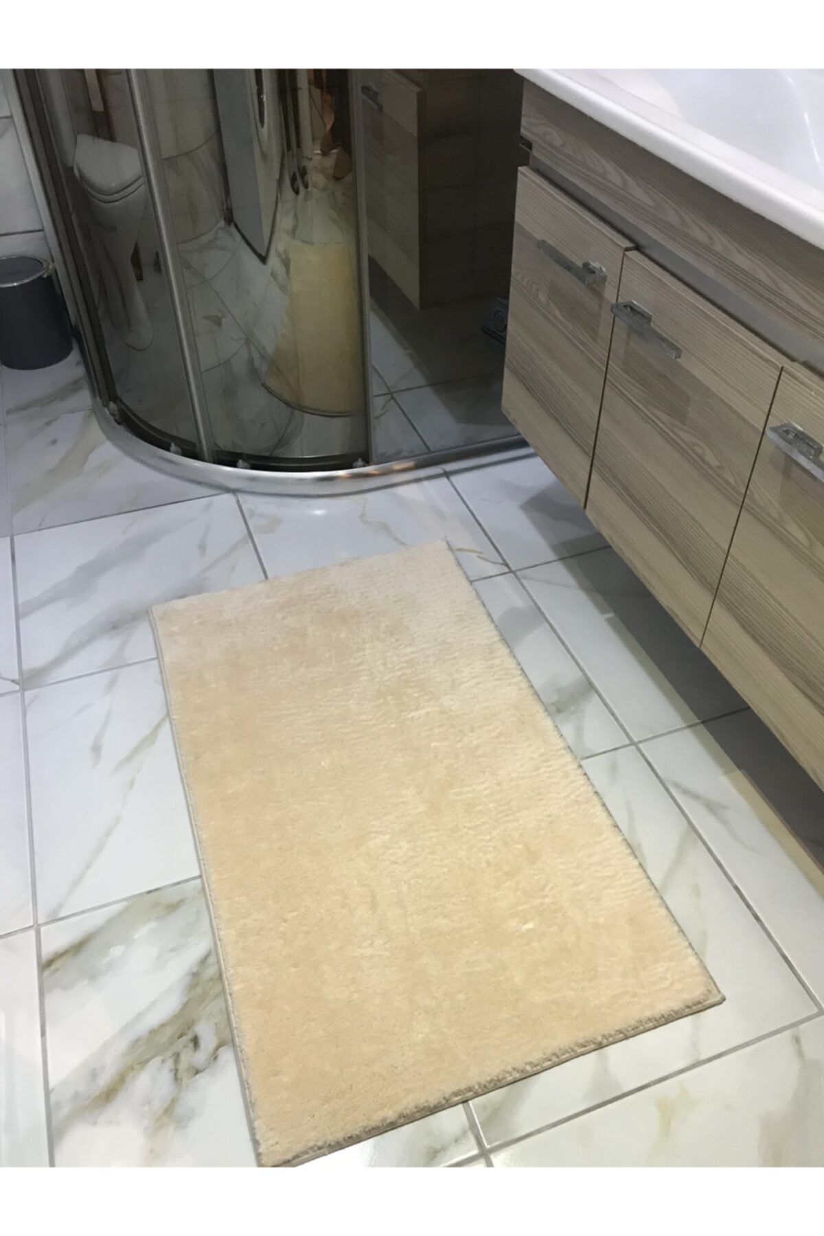 Yıkanabilir Anti Bakteriyel Peluş Kaymaz Tabanlı Krem Tekli Banyo Paspası Banyo Halısı 60x100