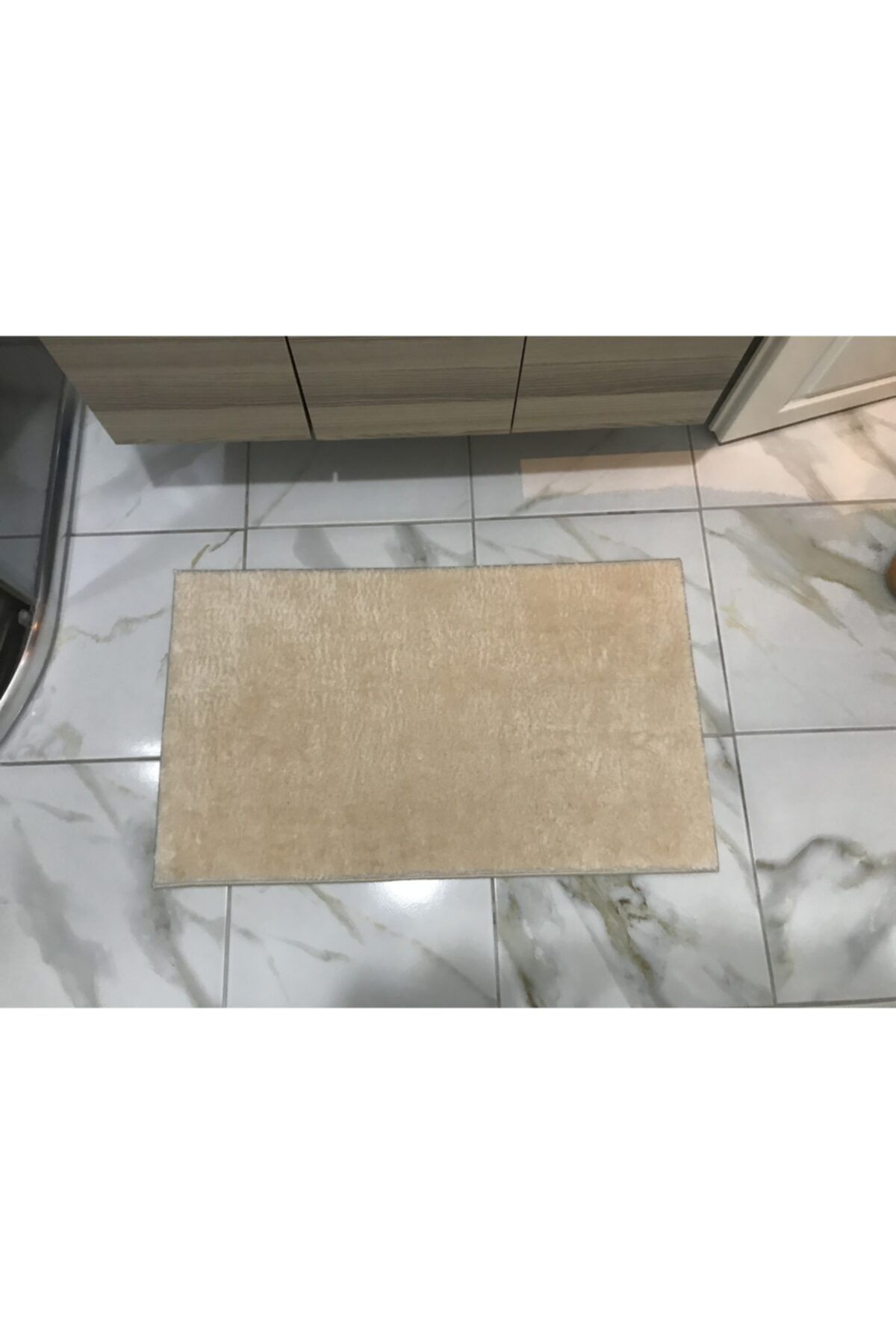 Yıkanabilir Anti Bakteriyel Peluş Kaymaz Tabanlı Krem Tekli Banyo Paspası Banyo Halısı 60x100