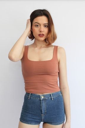 Kadın Soğan Kabuğu Askılı Crop Top RB7300A