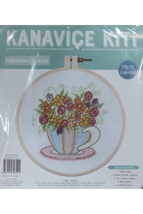 Kanaviçe Kit Fincanda Çiçekler 19 Cm Pembe Kasnak TYC00317592767